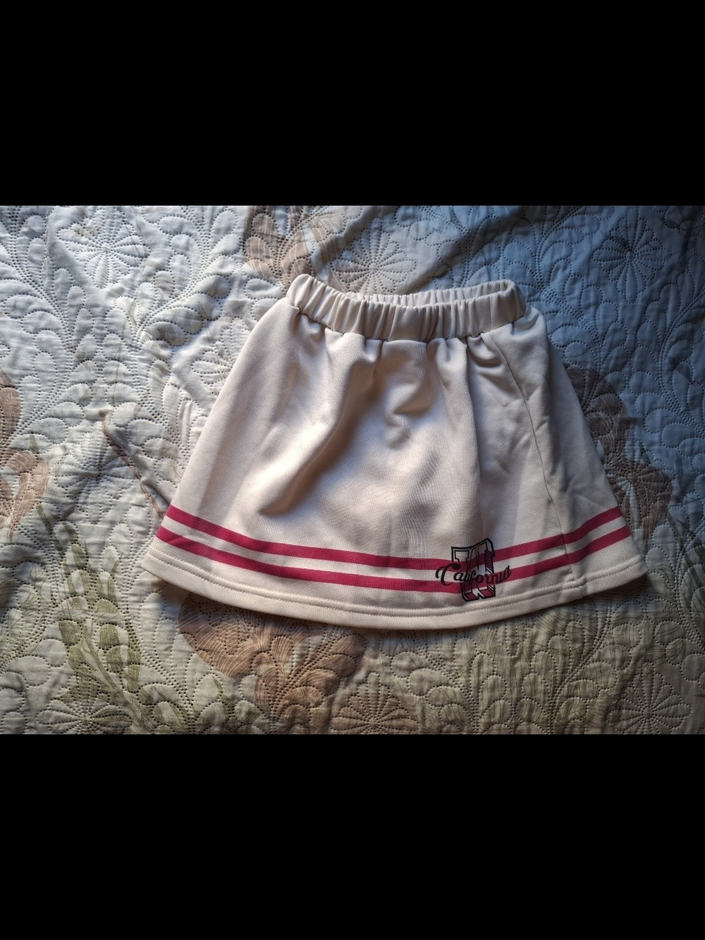 Girl's Cream Skirt with Pink Stripe Accents